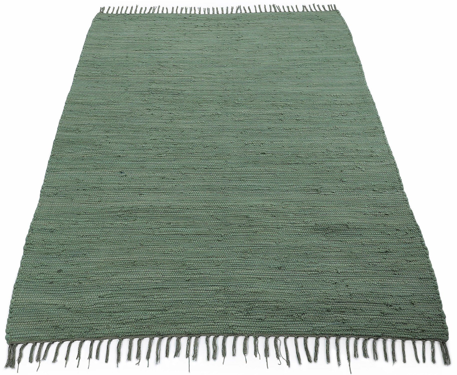 carpetfine Teppich Kelim Chindi uni, auch als Läufer, rechteckig, Höhe: 5 mm, Wendeteppich, reine Baumwolle, handgewebt, Uni-Farben, mit Fransen