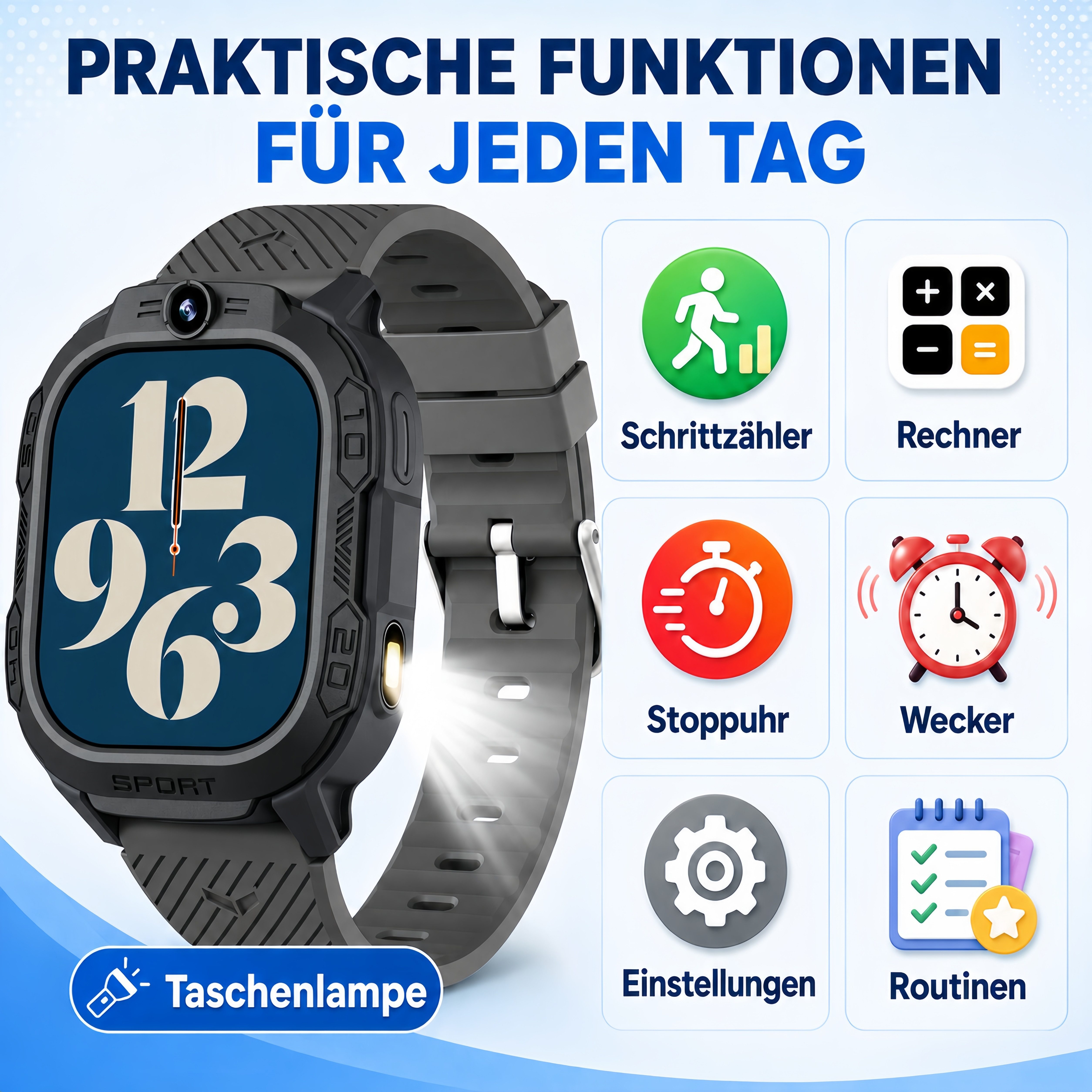 ibettertec Kinderuhr Kinder Smartwatch 4G GPS Uhr mit Telefon, Kamera, SOS Smartwatch (20 cm) Taschenlampe & Trageband, Kinderuhr mit Touchscreen, Anruf, Videoa – Bild 5 von 5