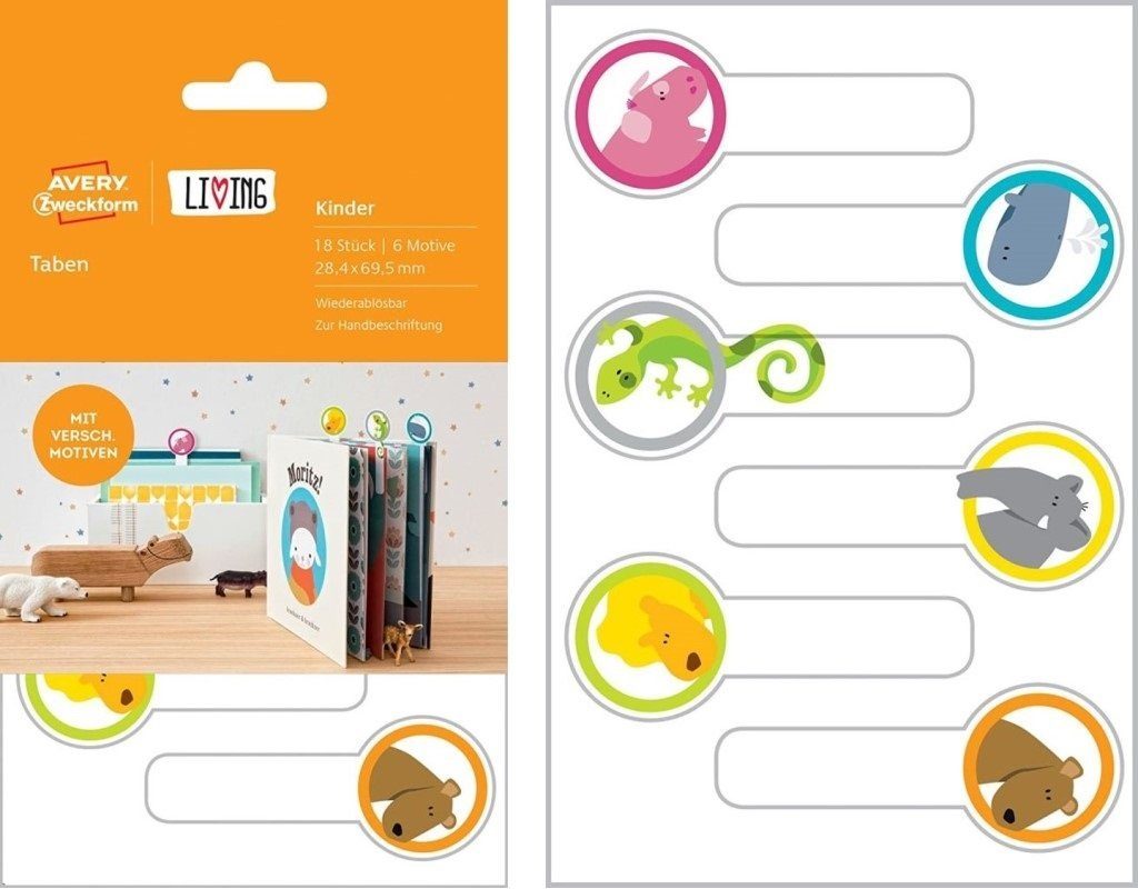 Buch-Etiketten Bunte Schule Etikettenpapier Taben 18x Hefte Zweckform Sticker Lesezeichen Zweckform Kinder-Bücher Avery Avery