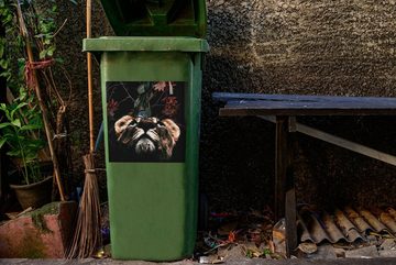 MuchoWow Wandsticker Tiger - Blumen - Schmetterling (1 St), Mülleimer-aufkleber, Mülltonne, Sticker, Container, Abfalbehälter