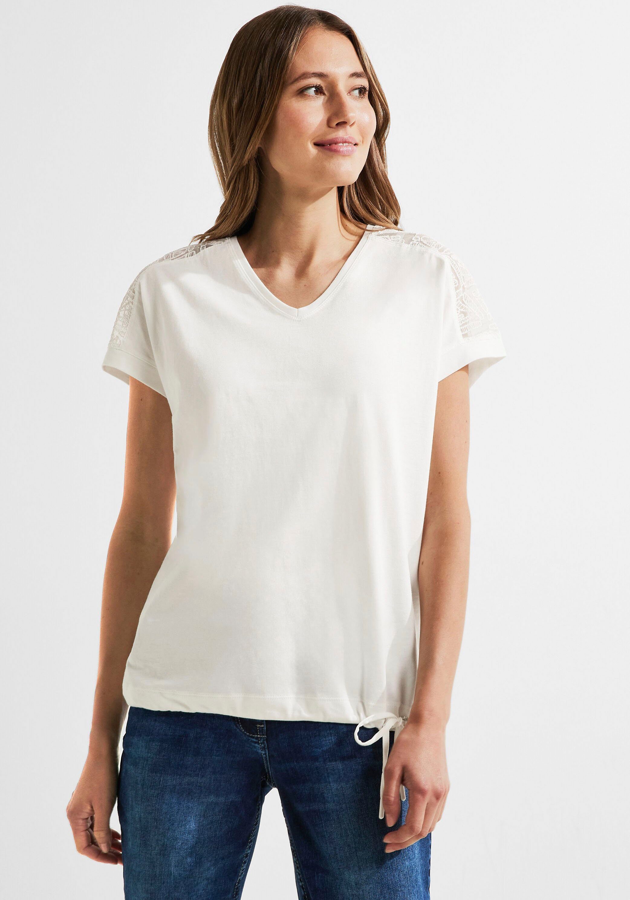 Cecil T-Shirt mit leicht abgerundetem V -Ausschnitt vanilla white