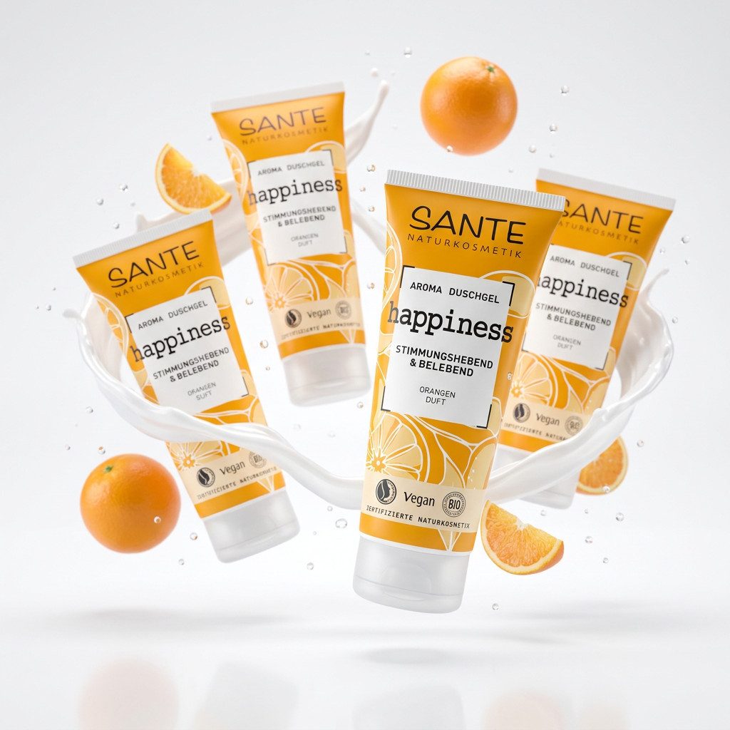 SANTE Duschgel happiness, 4-tlg., Stimmungshebend und belebend