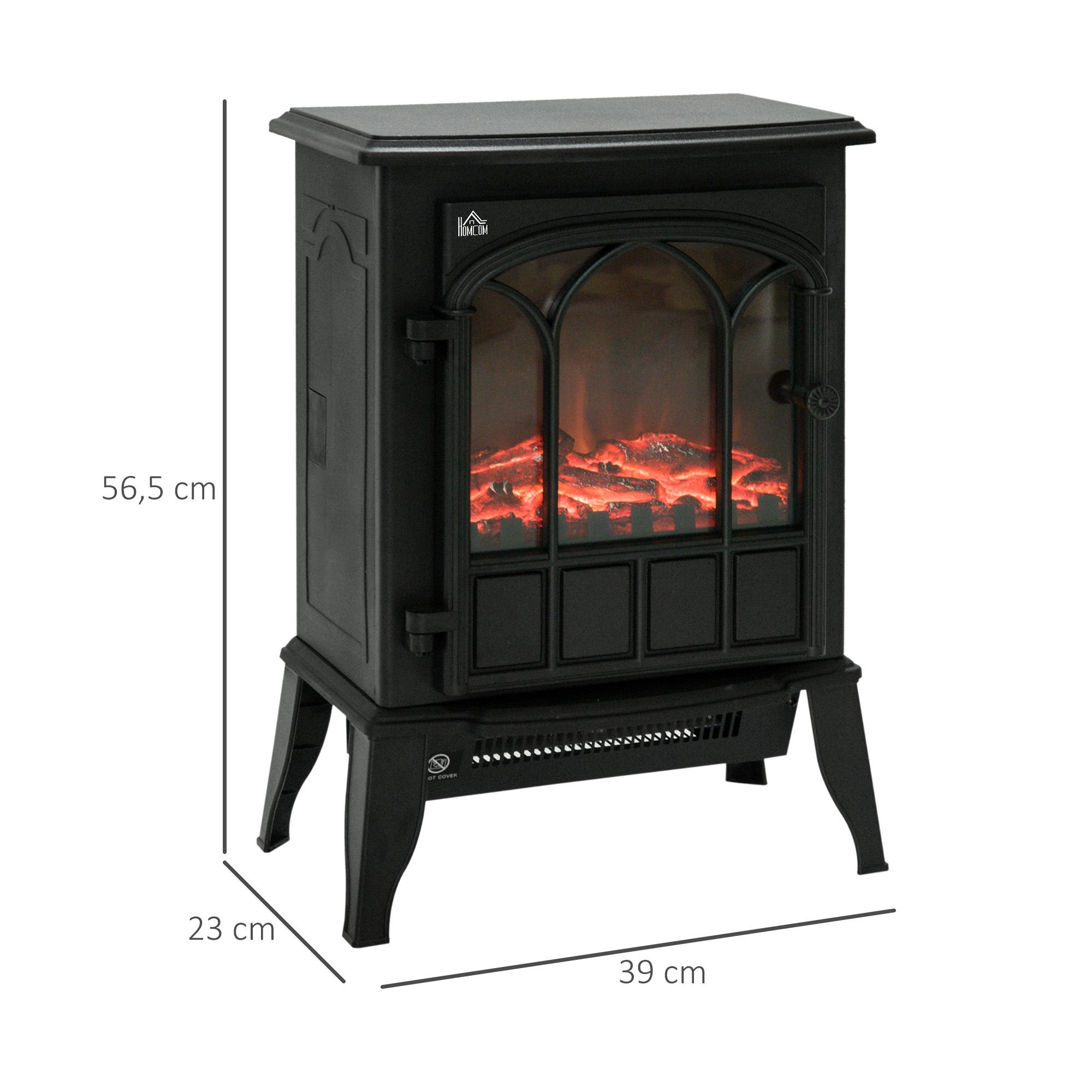 HOMCOM Elektrokamin 2000W Kaminofen, Elektrischer Kamin mit Heizschutz, Einstellbare Flammenhelligkeit