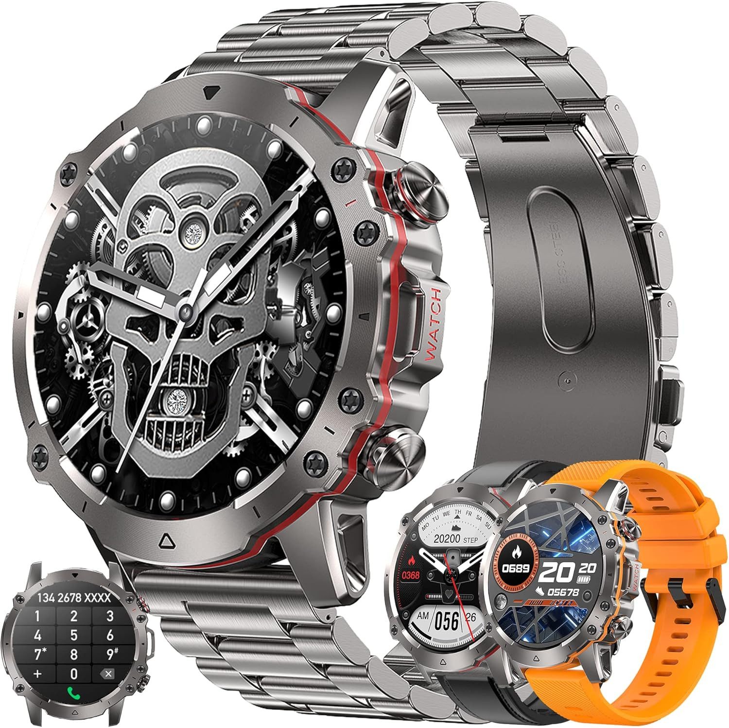 ZPIMY Argent Smartwatch (3,5 cm, android ios), Smartwatch mit Telefonfunktion Musiksteuerung Fitness