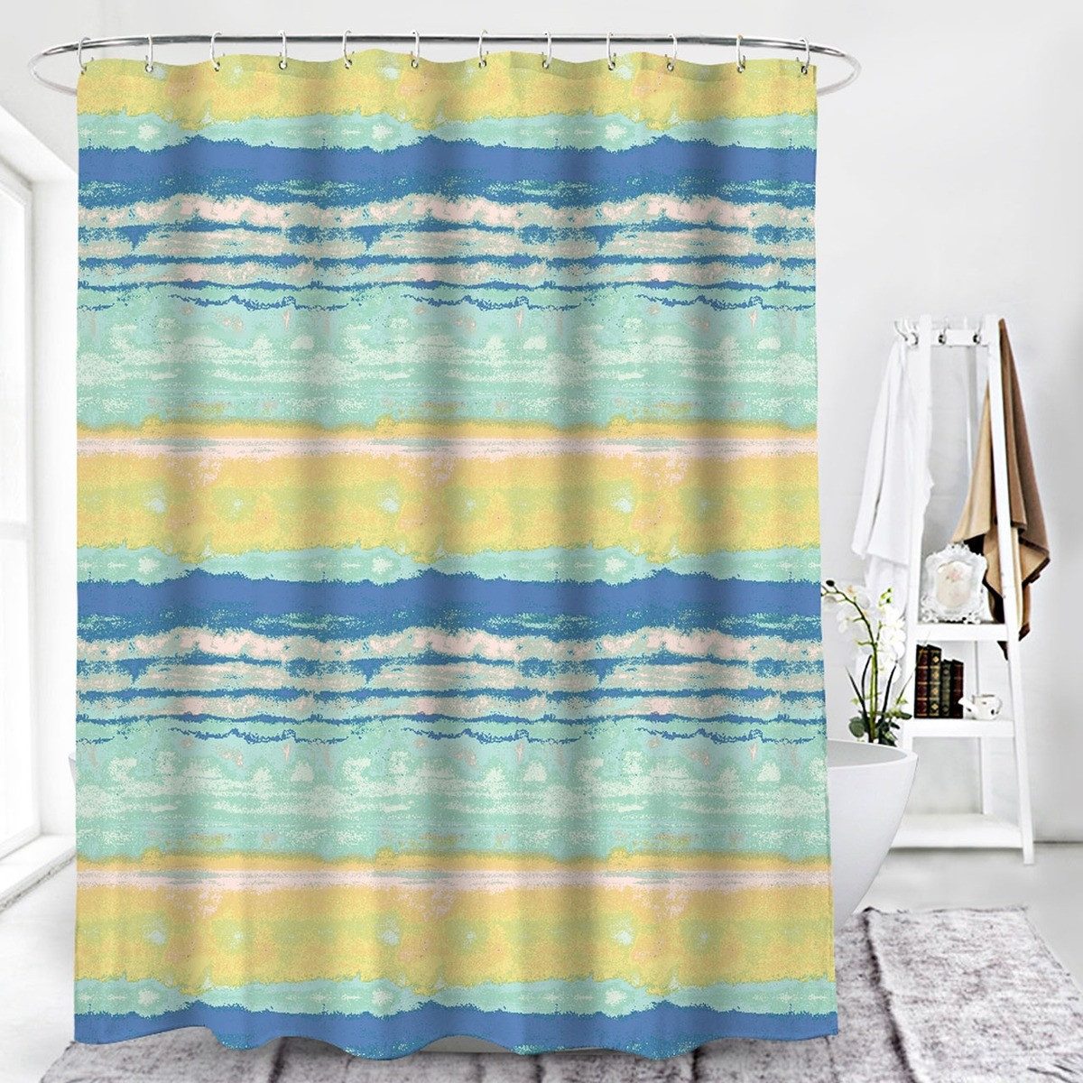 Euroshowers GmbH Duschvorhang Streifenmuster Bunt 180 × 200 cm Polyester mit 12 Ringen Breite 180 cm