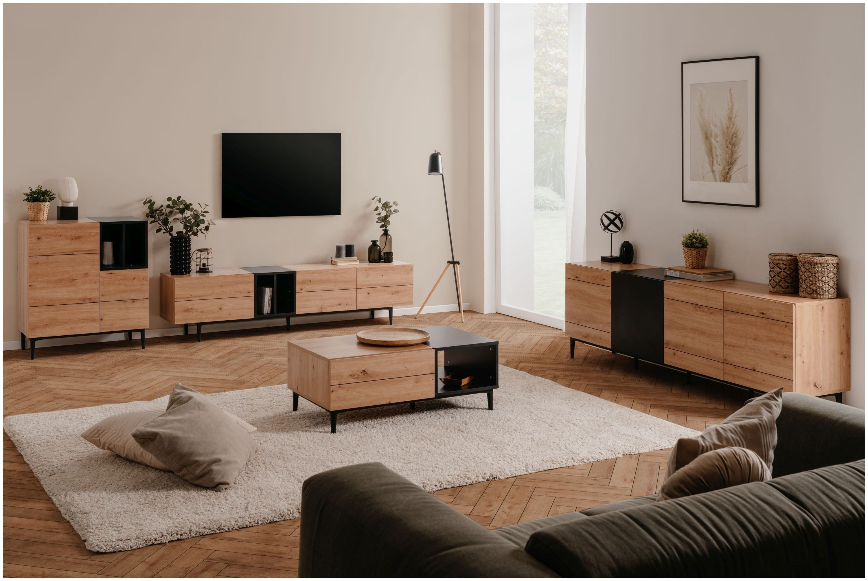 Finori Lowboard, Artisan Oak / Schwarz B x H x T ca. 200 x 65 x 42 cm