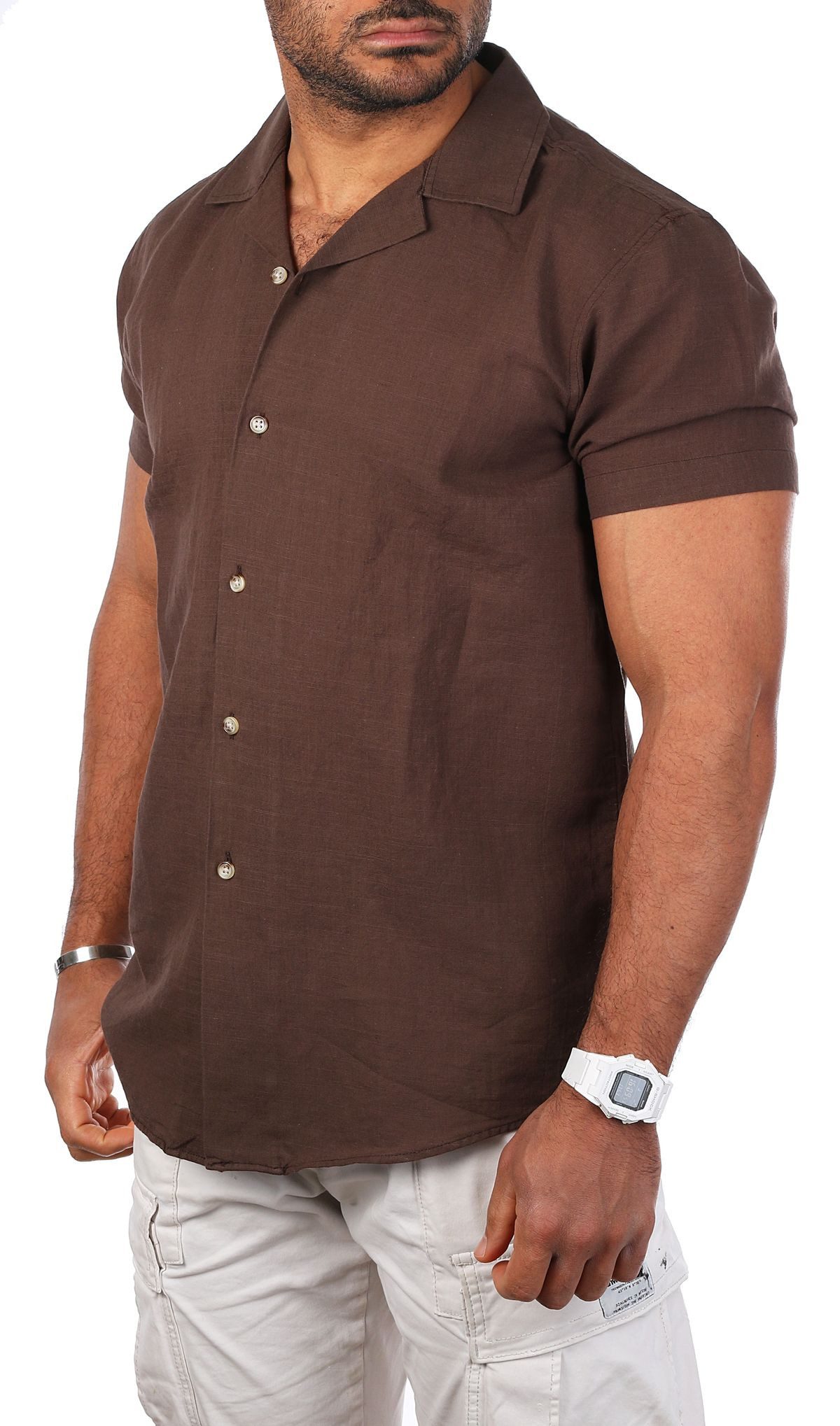 CARISMA Kurzarmhemd Herren Leinen Baumwoll Mix Casual Hemd 9212 Regular Kurzarm Kentkragen Uni