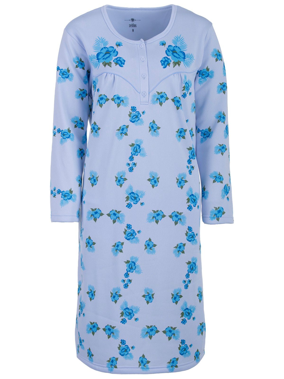 zeitlos Nachthemd Thermo Nachthemd - Big Flower Farn hellblau