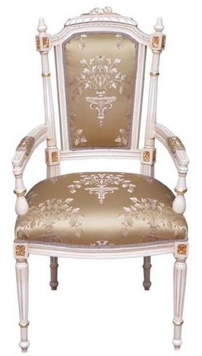Casa Padrino Esszimmerstuhl Barock Esszimmerstuhl Gold / Cremefarben / Gold - Handgefertigter Antik Stil Stuhl mit Armlehnen - Esszimmer Möbel im Barockstil