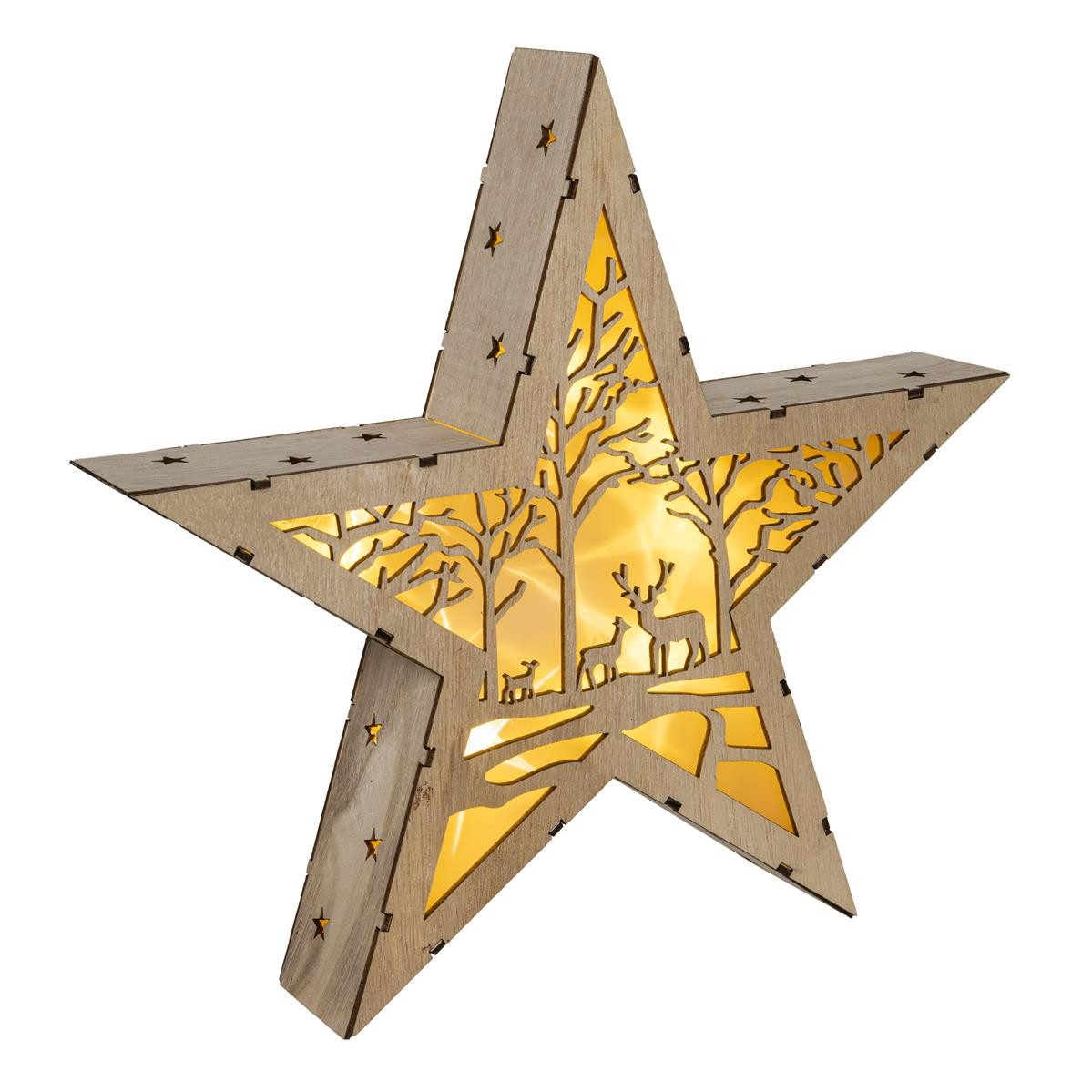 Bambelaa! LED Dekolicht Bambelaa! Holzstern Winterkulisse ca 30cm 10 LEDs Weihnachtsdeko Innen