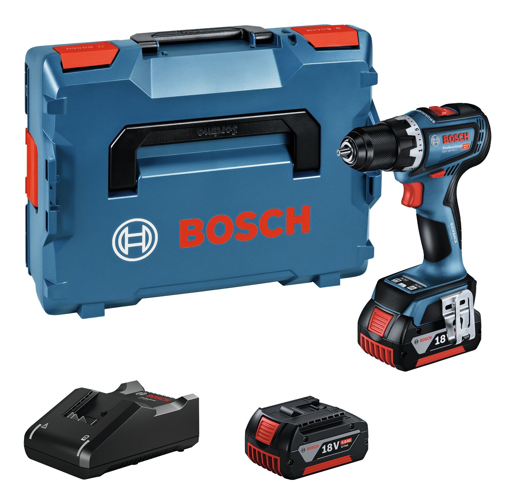 BOSCH Akku-Bohrschrauber GSR 18V-90 C, 18 V, Mit 2x Akku 5 Ah - in L-BOXX 136