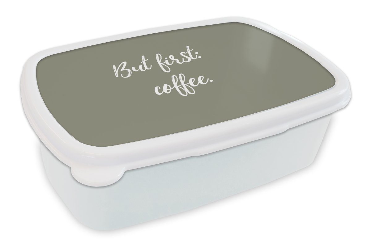MuchoWow Lunchbox Kaffee - weiß Erwachsene, für und Brotdose, Mädchen für (2-tlg), - - Kunststoff, Jungs Zitate Aber Sprichwörter zuerst: Kaffee, und Brotbox Kinder