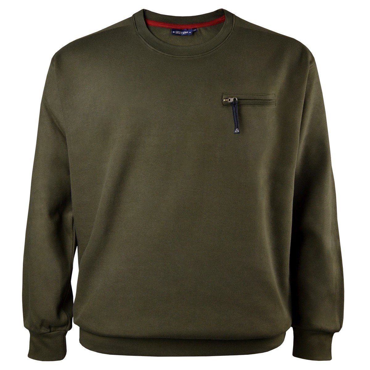 Sweater Übergrößen Rib-Sweatshirt oliv mit Tasche von Lucky Star