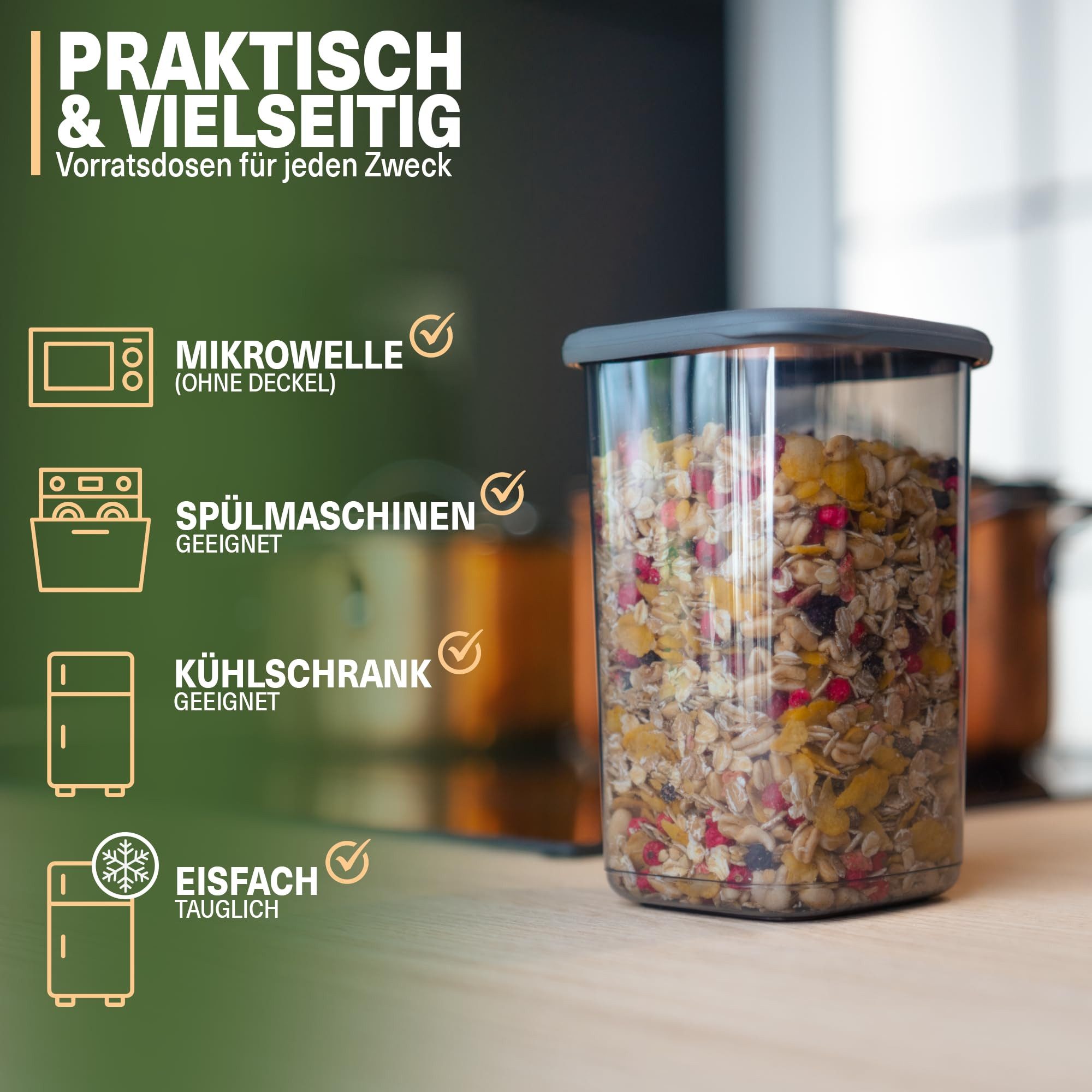 Viwares Vorratsdose Set Mix Anthrazit SERIE FOLY 12er, Polypropylen, (Set, 12-tlg., 12er), BPA Frei,Stapelbar – Bild 4 von 5