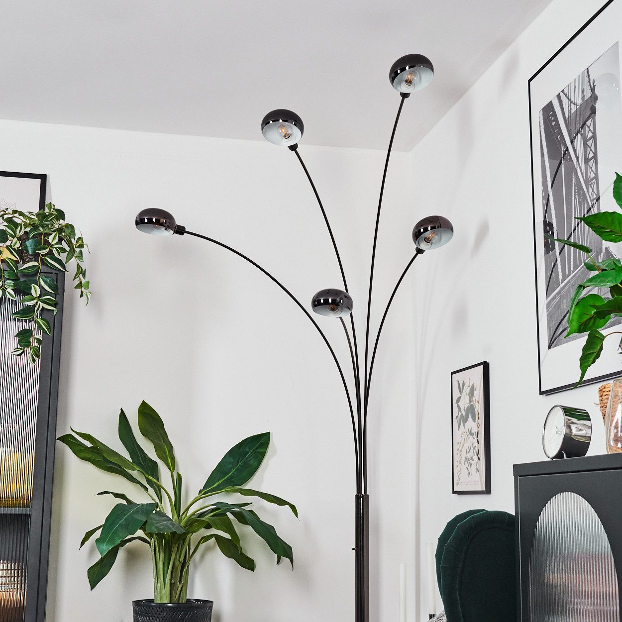 hofstein Stehlampe Stehlampe Metall in Schwarz/Chrom-/Rauch/Weiß günstig online kaufen