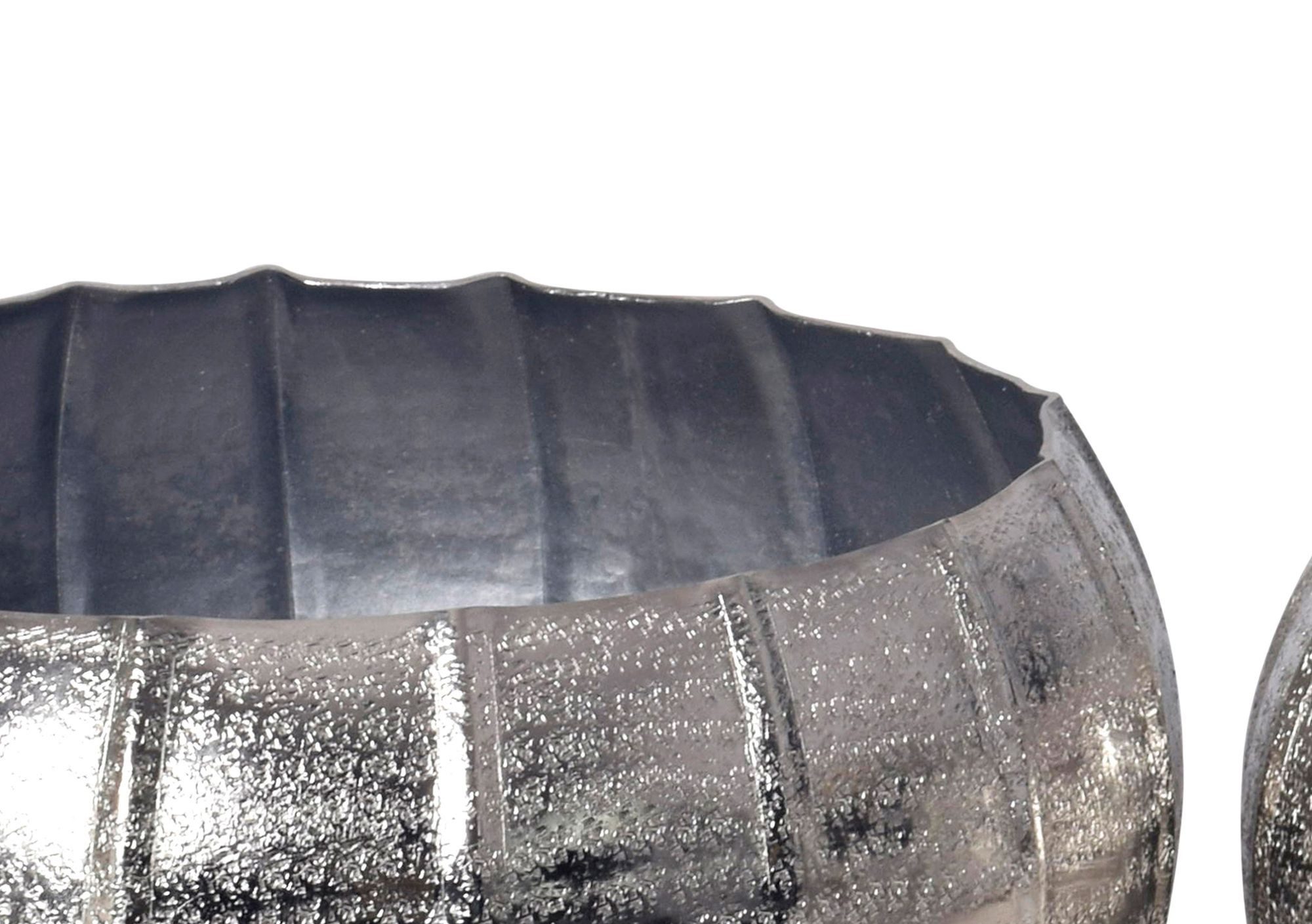 FINEBUY Blumentopf FB65136 Pflanzgefäß 2er Set Metall Schale Deko Rund Hammerschlag (Pflanzenkübel 2-teilig, Blumenkübel Pflanzgefäß), Blumenschale 2er Set Metall Silber Rund