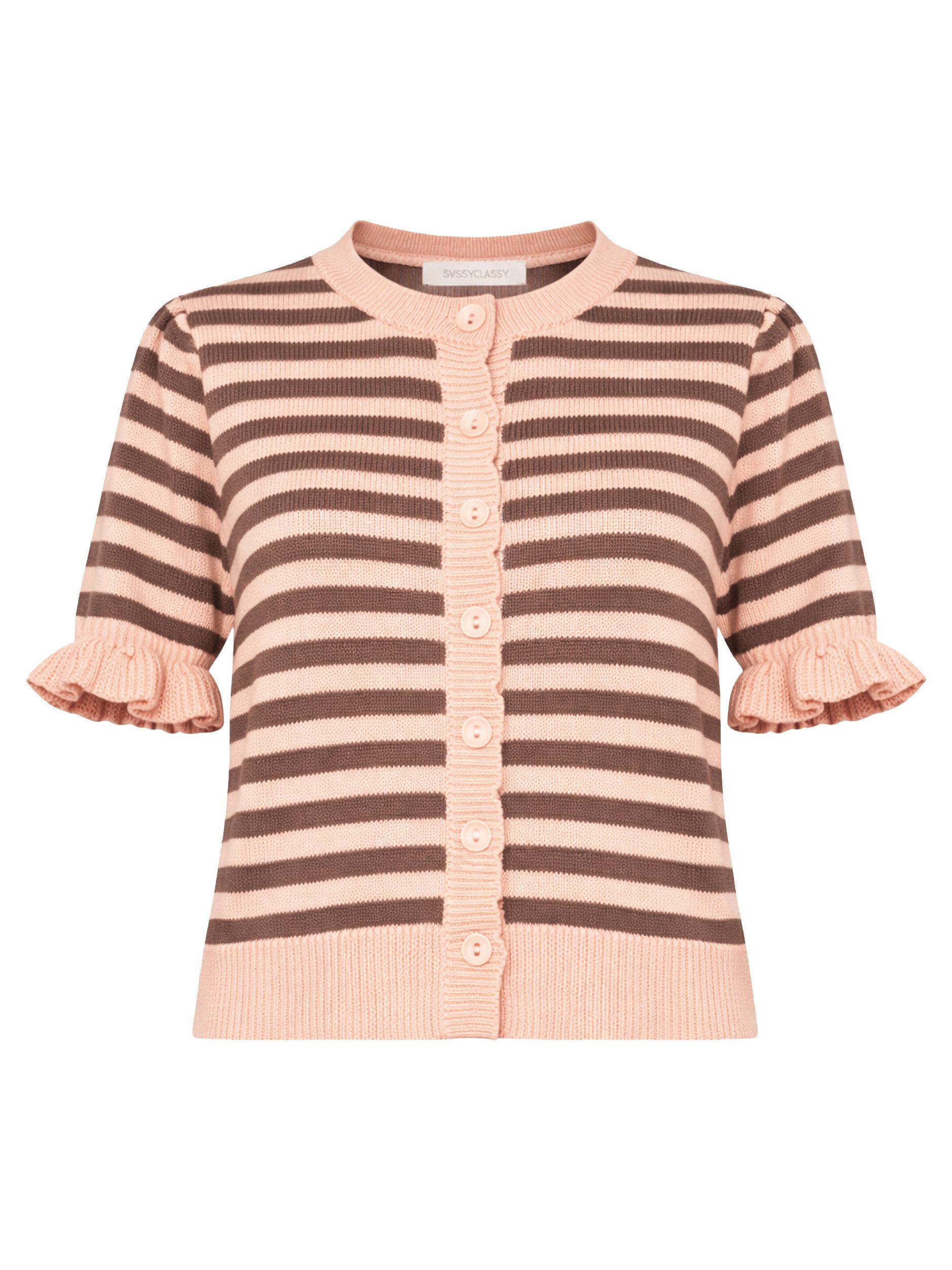 Cardigan Gestreifte Kurzarm-Strickjacke mit Volants Damen