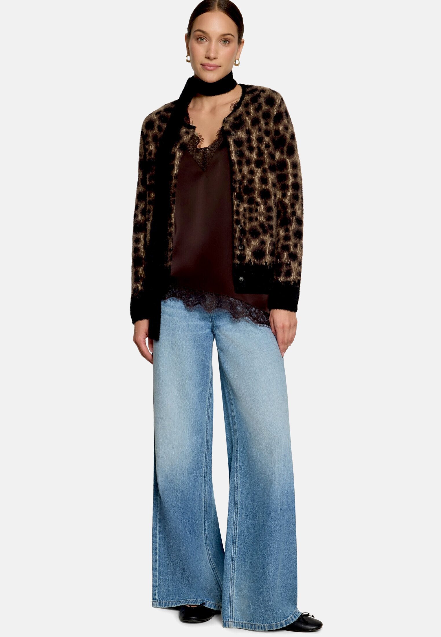 Zero Satinbluse Damen mit Spitzeneinsatz