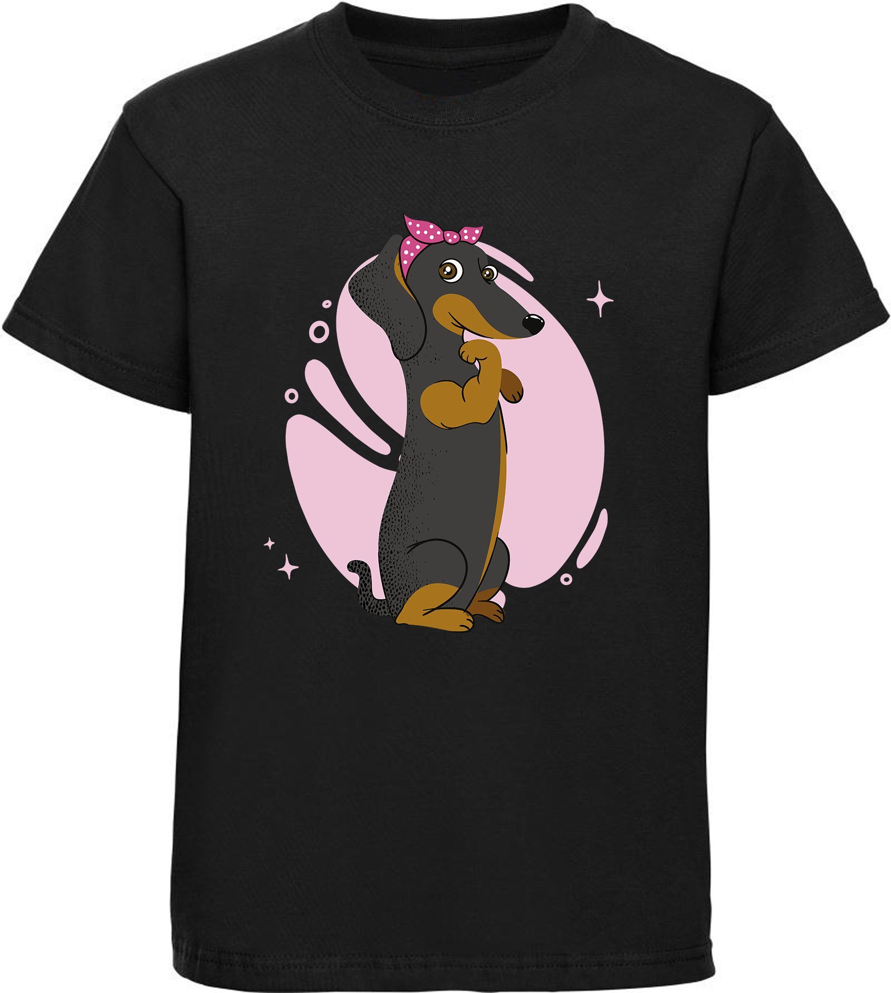 T-Shirt Kinder Hunde Print Shirt bedruckt - Dackel mit Haarschleife