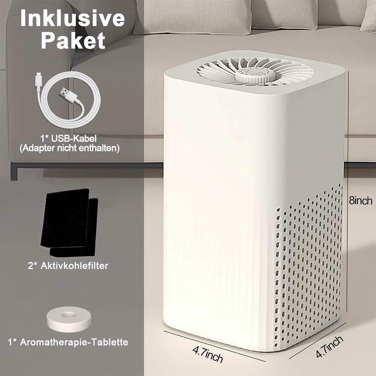 MOPUEA Luftreiniger Luftreiniger Diffuser HEPA-Filter USB leise für Büro/Zuhause, 3-Stufen-Filter, HEPA, leise unter 30 dB, USB, Aromadiffuser
