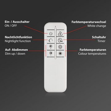 Briloner Leuchten LED Deckenleuchte 3093-018, dimmbar, CCT Farbtemperatursteuerung, Fernbedienung, schwenkbar, Nachtlicht, Timer, LED fest verbaut, Kaltweiß, Neutralweiß, Tageslichtweiß, Warmweiß, Deckenlampe, 75x46,7x7,5cm, Chrom-Alu, 38W, Wohnzimmer, Schlafzimmer