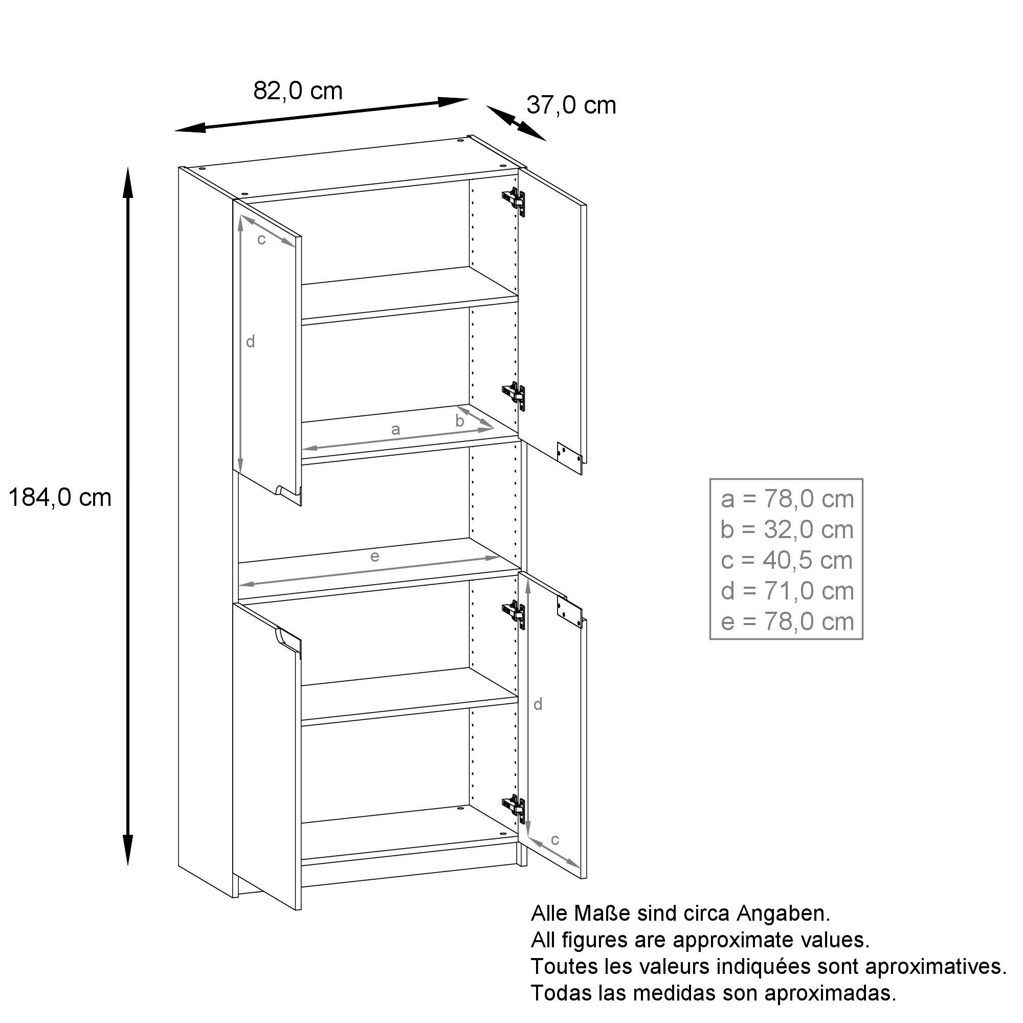 in und 4 Fächern x Seidenmatt 37 184 (Aktenschrank, Türen) cm) Fronten Logan mit x 5 Aktenschrank matt/Hellgrau Vladon (82 Seidenmatt Hellgrau Weiß