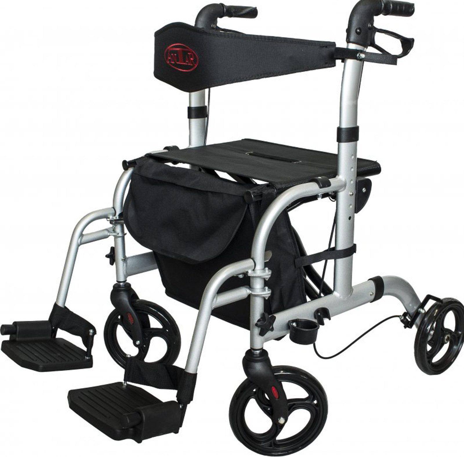 Antar Rollator Aluminium Transportrollator mit Fußstützen / 2 in 1