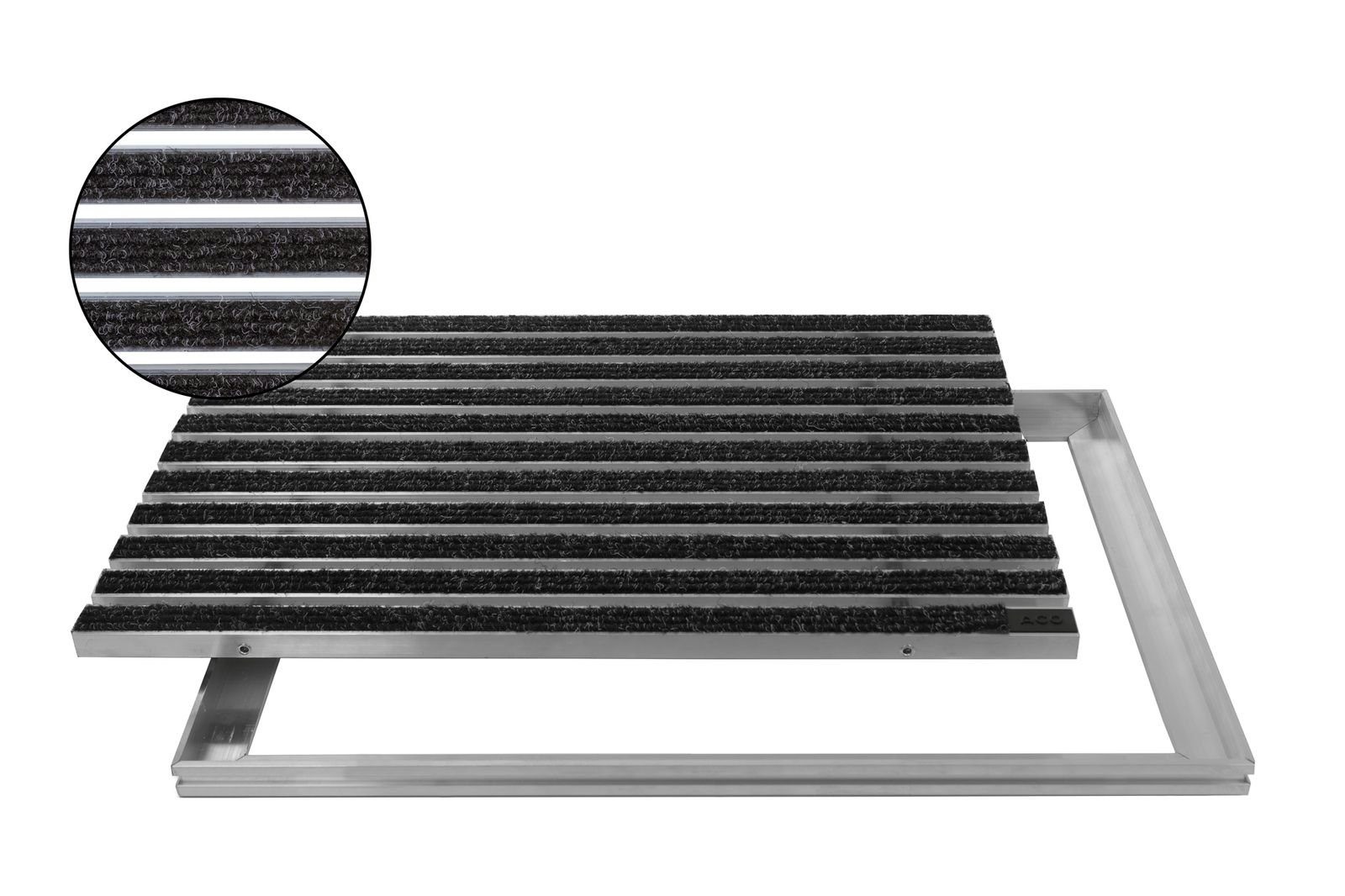 ACO Severin Ahlmann GmbH & Co. KG Fußmatte Eingangsmatte Vario + Rahmen Aluminium, Rips Anthrazit, rechteckig, Höhe: 26 mm, Größe: 600x400 mm, für Innen- und Außenbereich