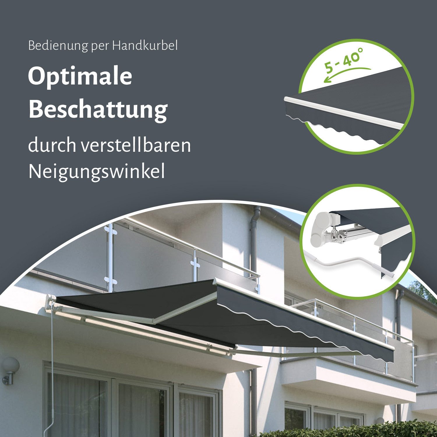 empasa Gelenkarmmarkise "START" manuelle Markise für Balkon, Aluminium-Gestell in weiß