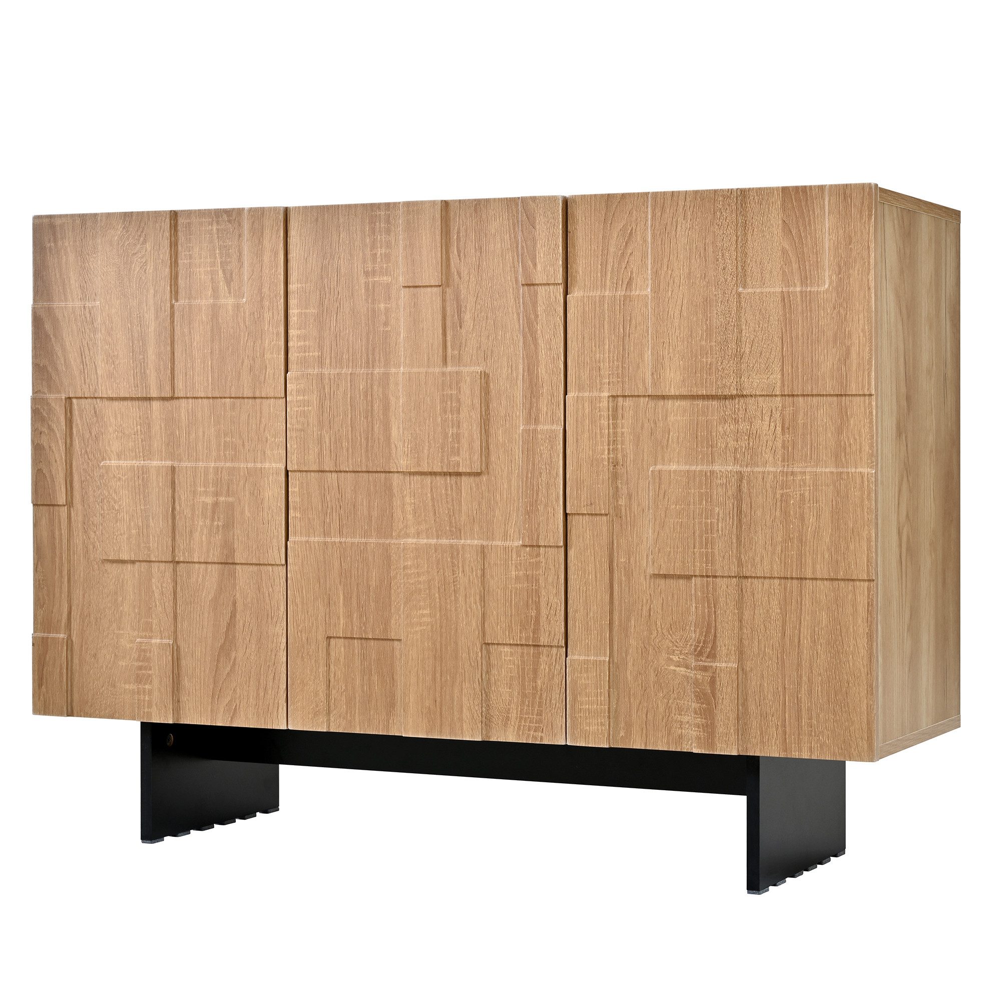 Flieks Sideboard mit geometrischer Strukturfront und verstellbaren Einlegeböden (1 St., 105x33,5x76 cm), französisches Mehrzweckschrank Wohnzimmerschrank Holzoptik Natur