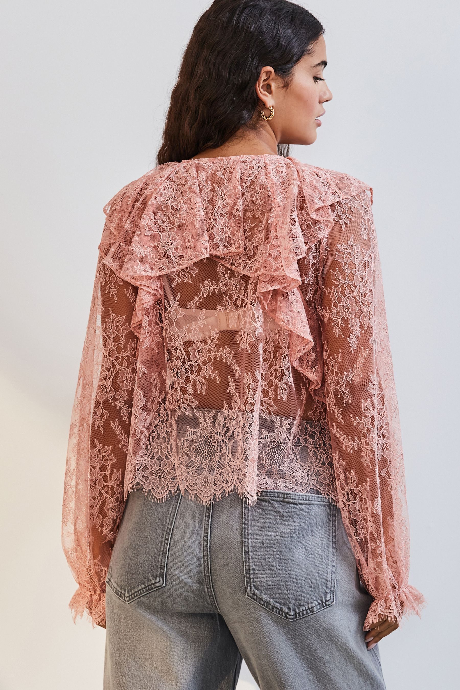 Next Langarmbluse Langärmelige Spitzenbluse mit Rüschen günstig online kaufen