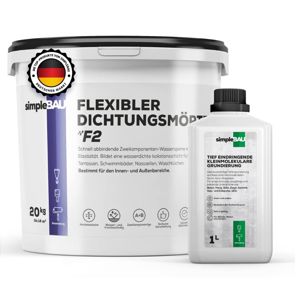 simpleBAU Dichtstoff, Abdichtungsset: Flexibler Dichtungsmasse 20kg + 1L Tiefengrund, (2-tlg)
