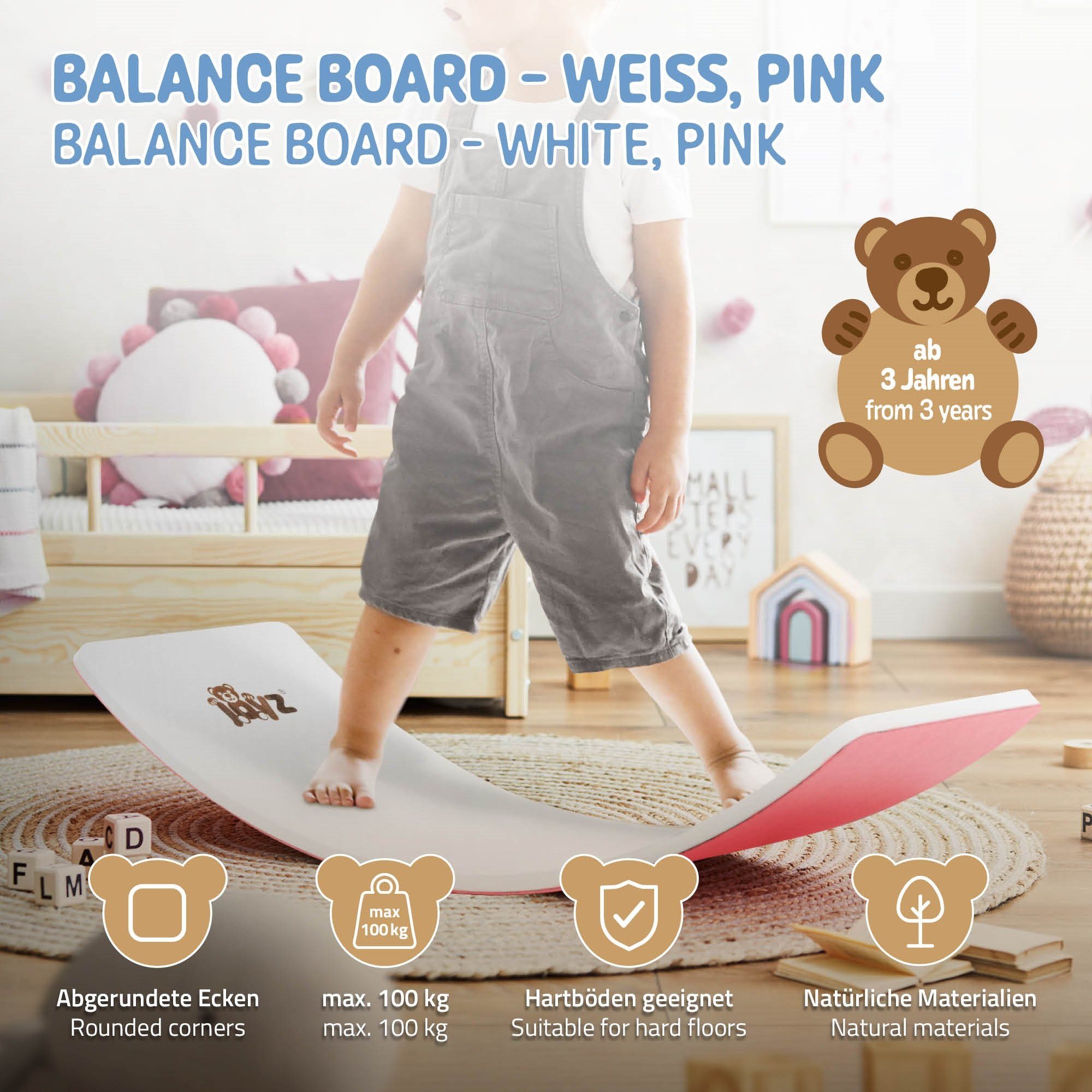 Anti-Rutsch 83x30cm Jahre Kinder Montessori 3 Weiß Balancierbrett Spielzeug & ab Balanceboard Joyz Pink Balance mit Filz Wippe Balancebrett, Erwachsene