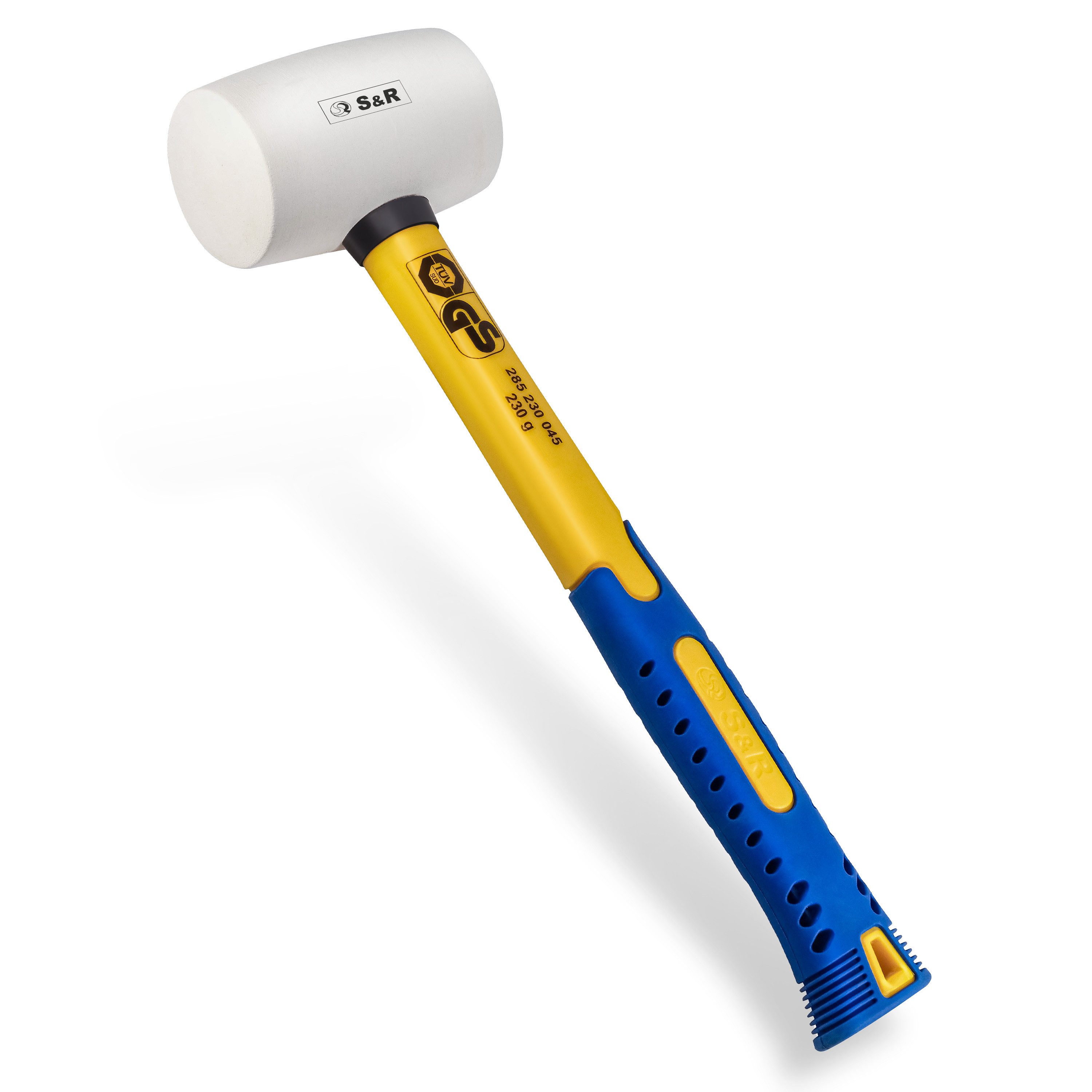 Gummihammer weiß 45 mm, 230 Gr, mit rutschfestem stoßdämpfendem Fiberglasstiel