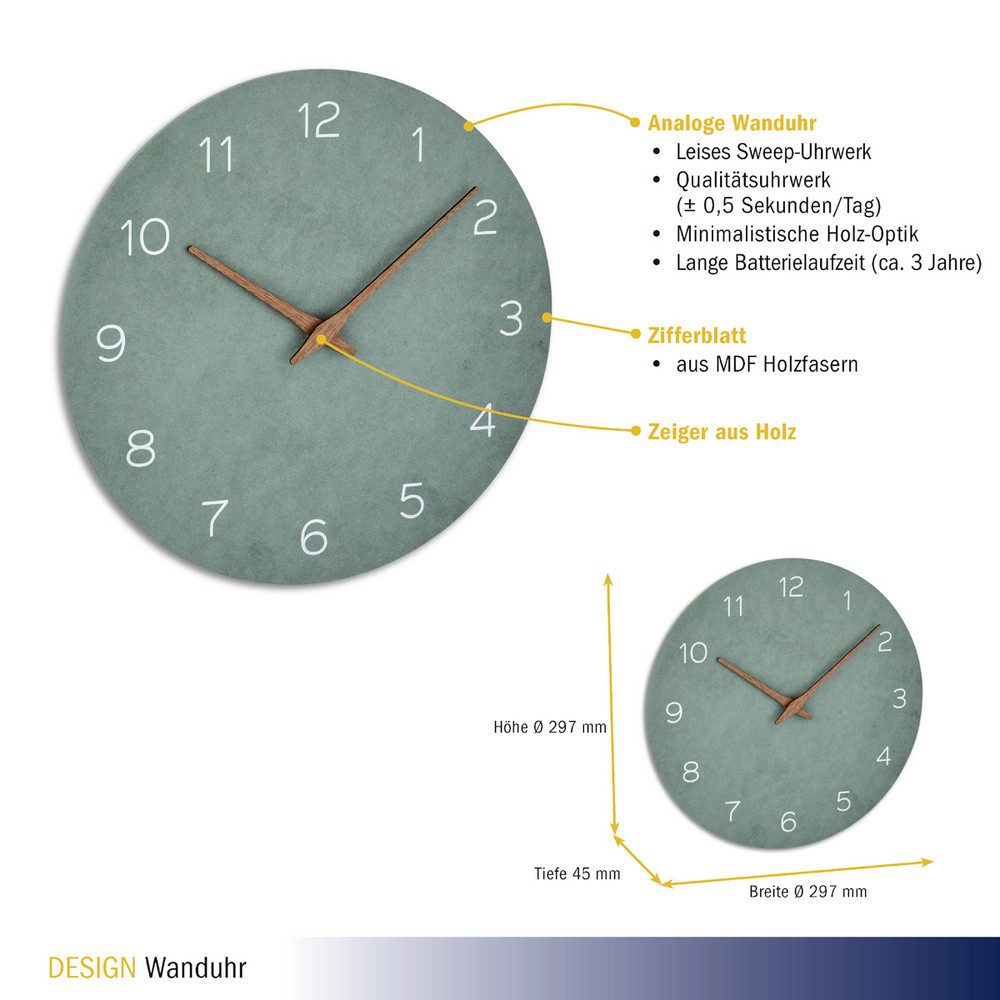TFA Dostmann Wanduhr TFA Dostmann 60.3054.04 Quarz Wanduhr 297 mm x 45 mm Jade, Grün