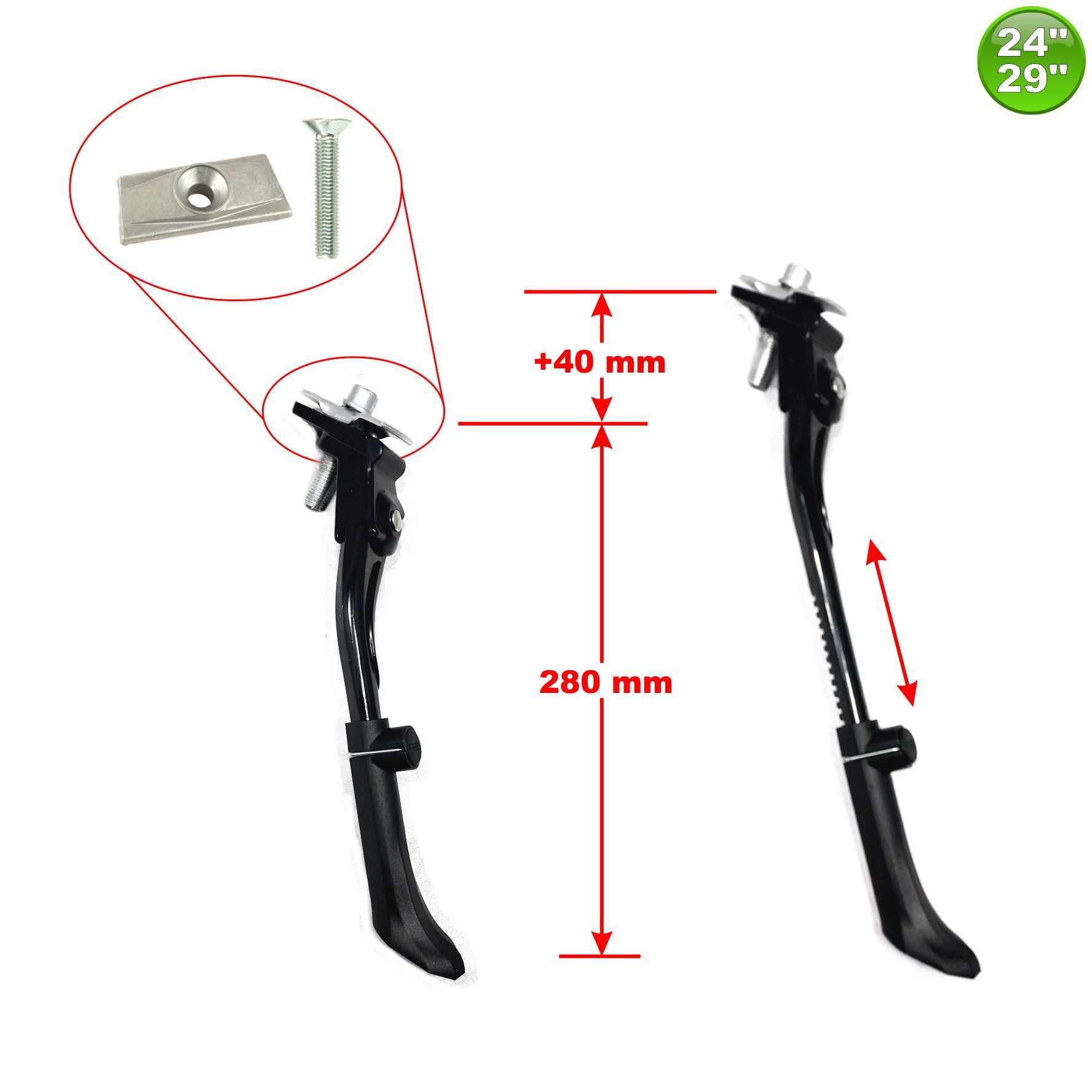 maxxi4you Fahrrad-Seitenständer Seitenständer Parkstütze 24" - 29" verstellbar inkl. Schlauchflicken