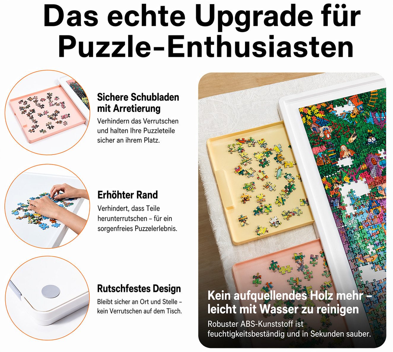 TSE Puzzleunterlage WELGEE Puzzel Brett Board für 1500 Teile drehbar mit 4 Schubladen