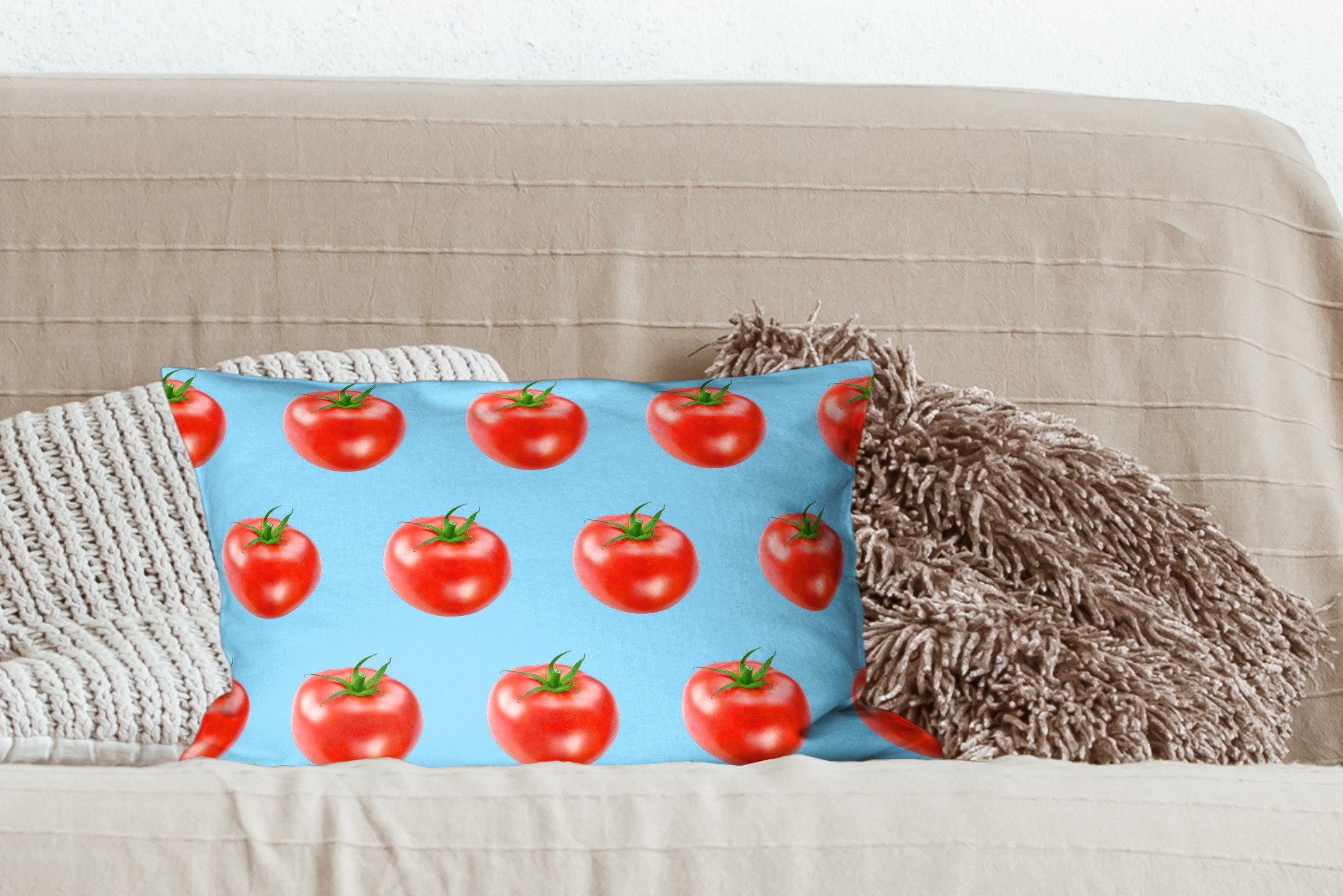 MuchoWow Dekokissen Dekokissen - mit Tomaten - Dekoration, Füllung, Blau, Zierkissen, Schlafzimmer Wohzimmer Gemüse