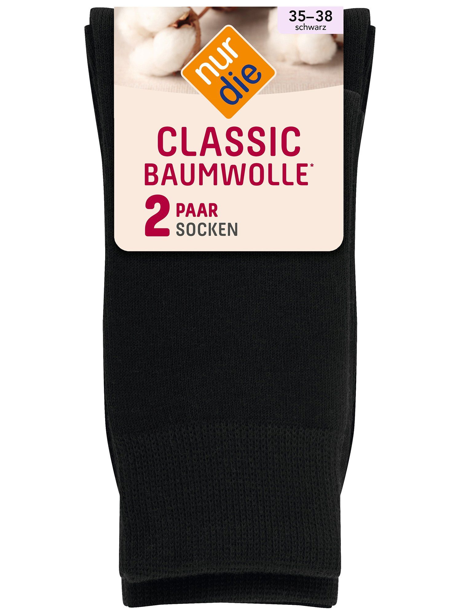 Nur Baumwolle Freizeitsocken schwarz 2er-Pack (2-Paar) Die Classic