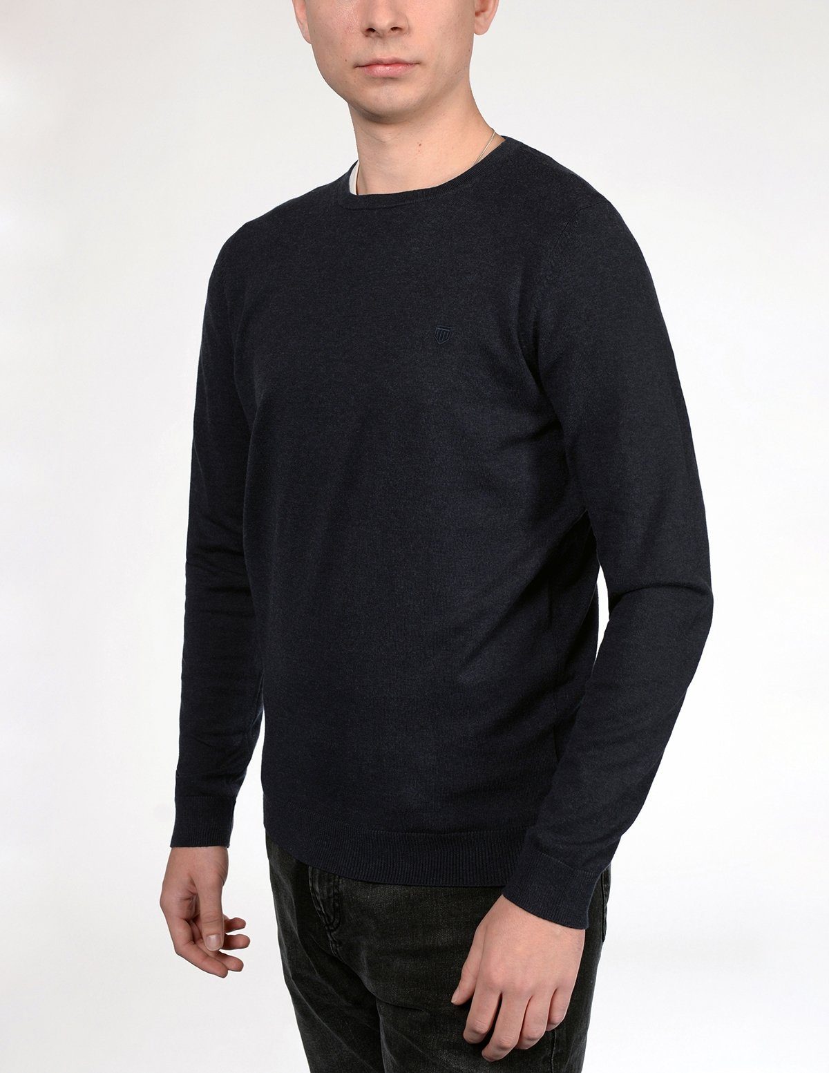 BASEFIELD Rundhalspullover »Pullover mit Labelstickerei auf der Brust -  Blue navy Melange«