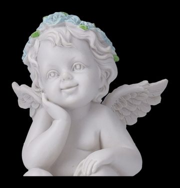 Figuren Shop GmbH Dekofigur Engel Figur - Putte mit blauen Rosen - Fantasy Dekofigur Cherub