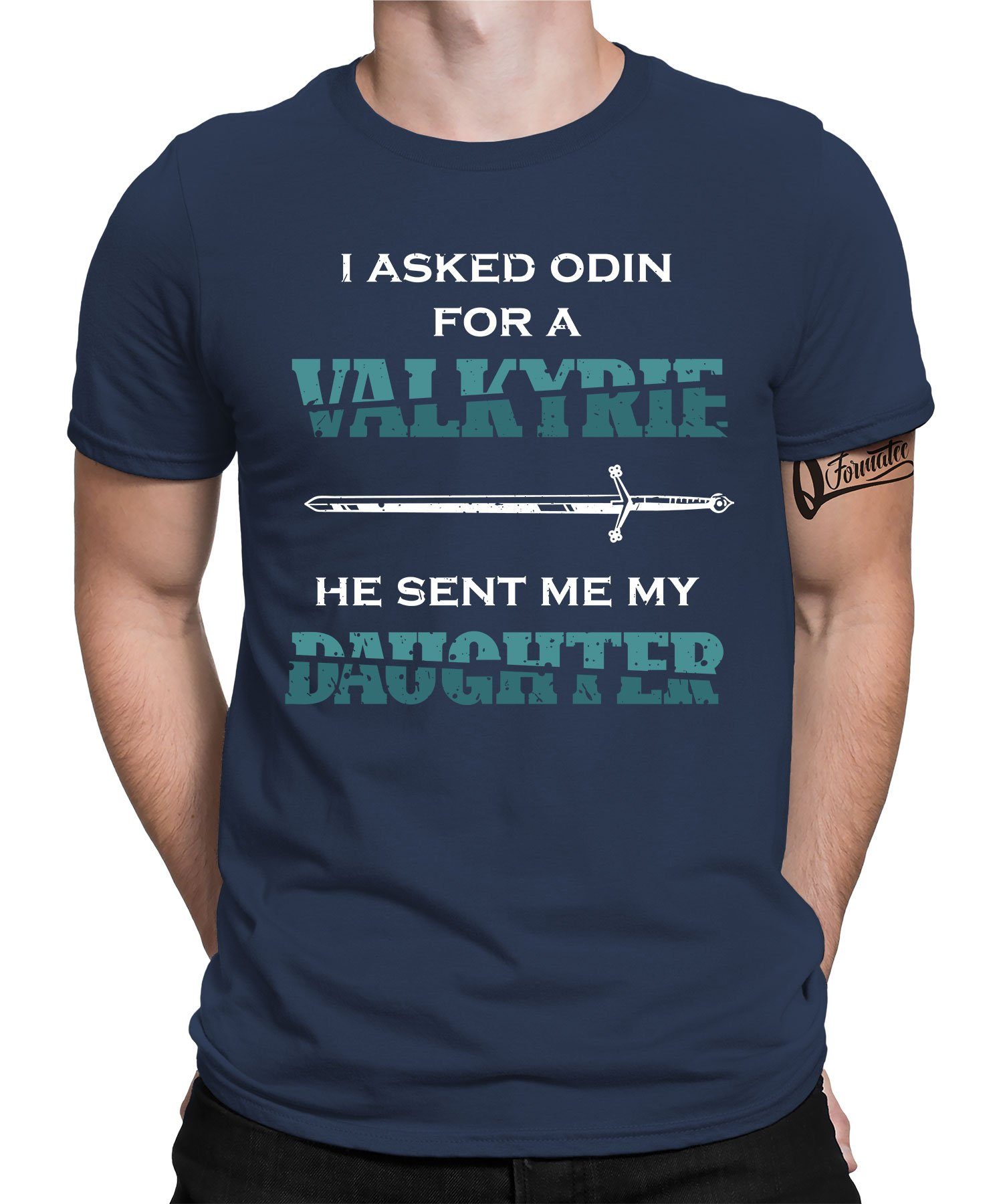 Quattro Formatee Kurzarmshirt Valkyrie Daughter Wikinger Viking - Papa Vatertag Vater Herren T-Shirt (1-tlg) Navy Blau