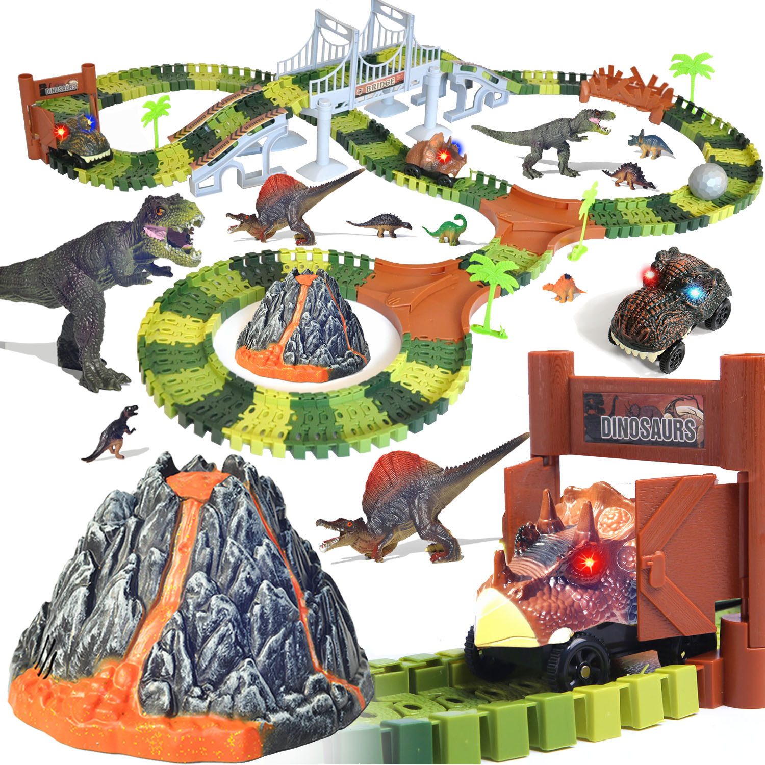 DINO SONO Autorennbahn Dinosaurier Vulkan Autorennbahn Spielzeug Rennstreck günstig online kaufen
