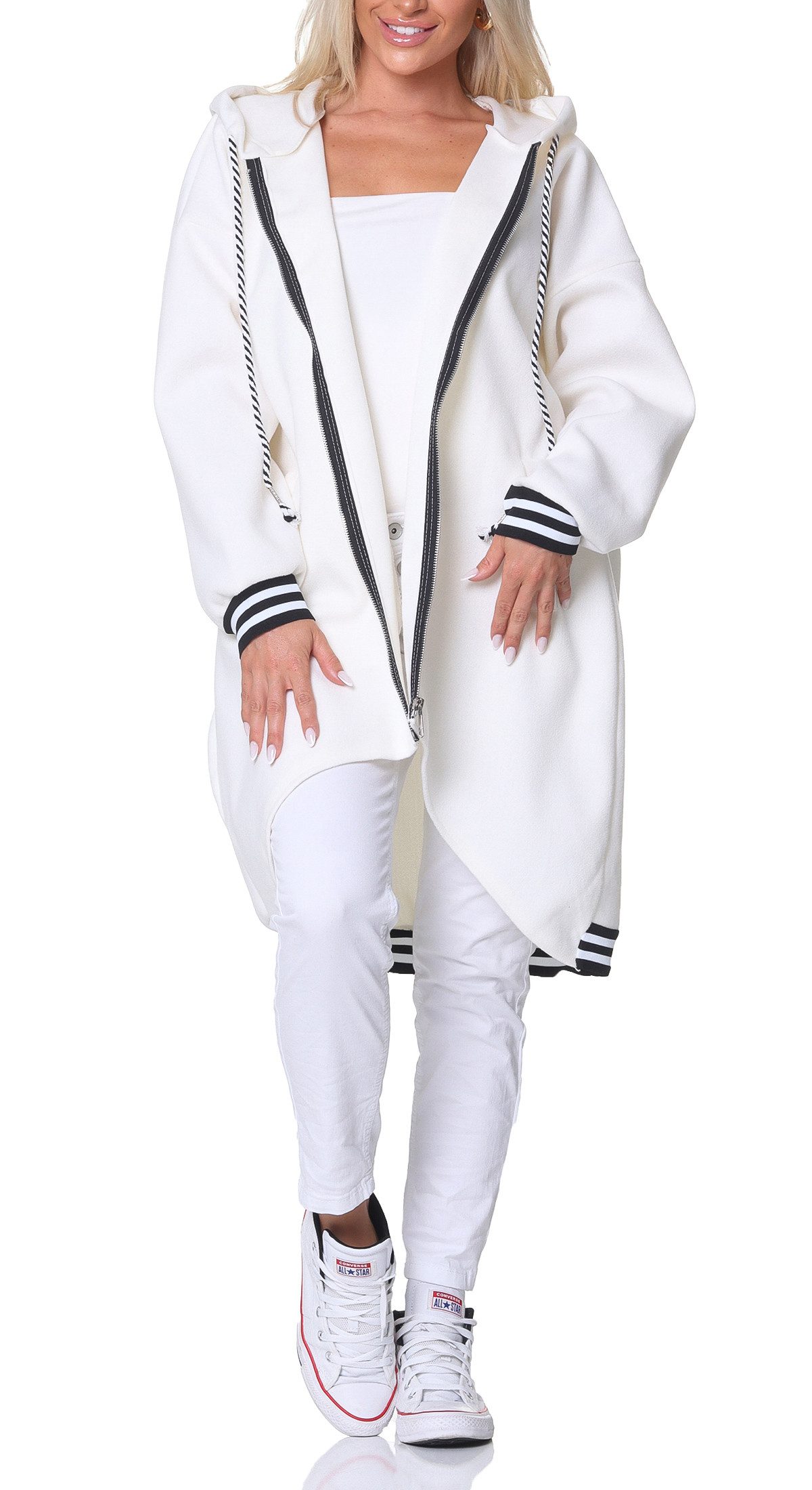 simaranda Kapuzennickijacke Damen Sweatjacke 5410 38-44 Creme mit Kapuze