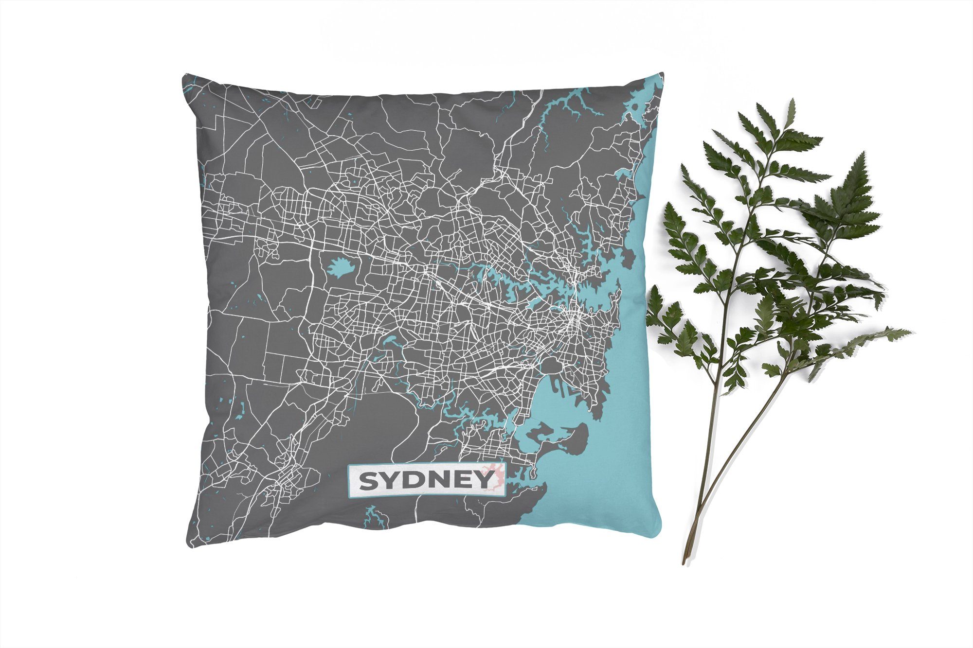 MuchoWow Dekokissen Sydney - Blau - Karte - Stadtplan, Zierkissen mit Füllung für Wohzimmer, Schlafzimmer, Deko, Sofakissen