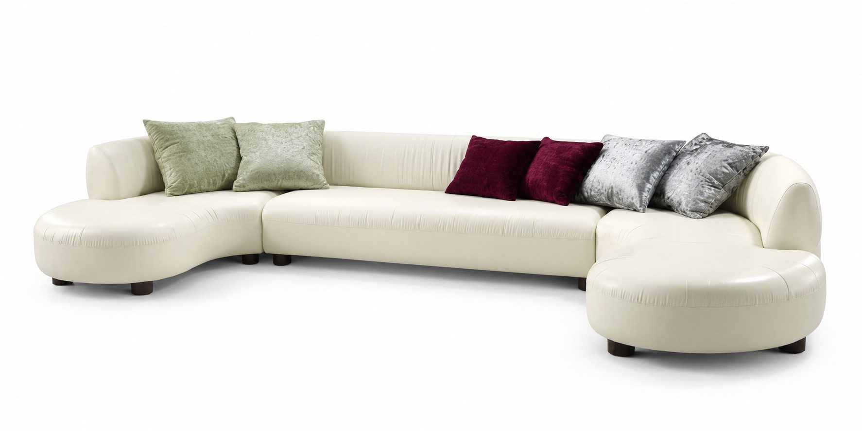 Xlmoebel Wohnlandschaft Ecksofa U-Form Weiß Modern Leder Holz Wohnzimmer Polstersofa Sitzmöbel, 1 Teile, Abnehmbare Beine