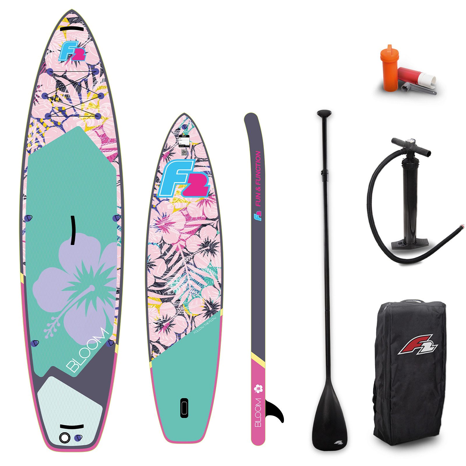 F2 SUP-Board F2 SUP Stand Up Paddle Board Retro Bloom Hibiskus Damen 311cm 10,2, Aufblasbar