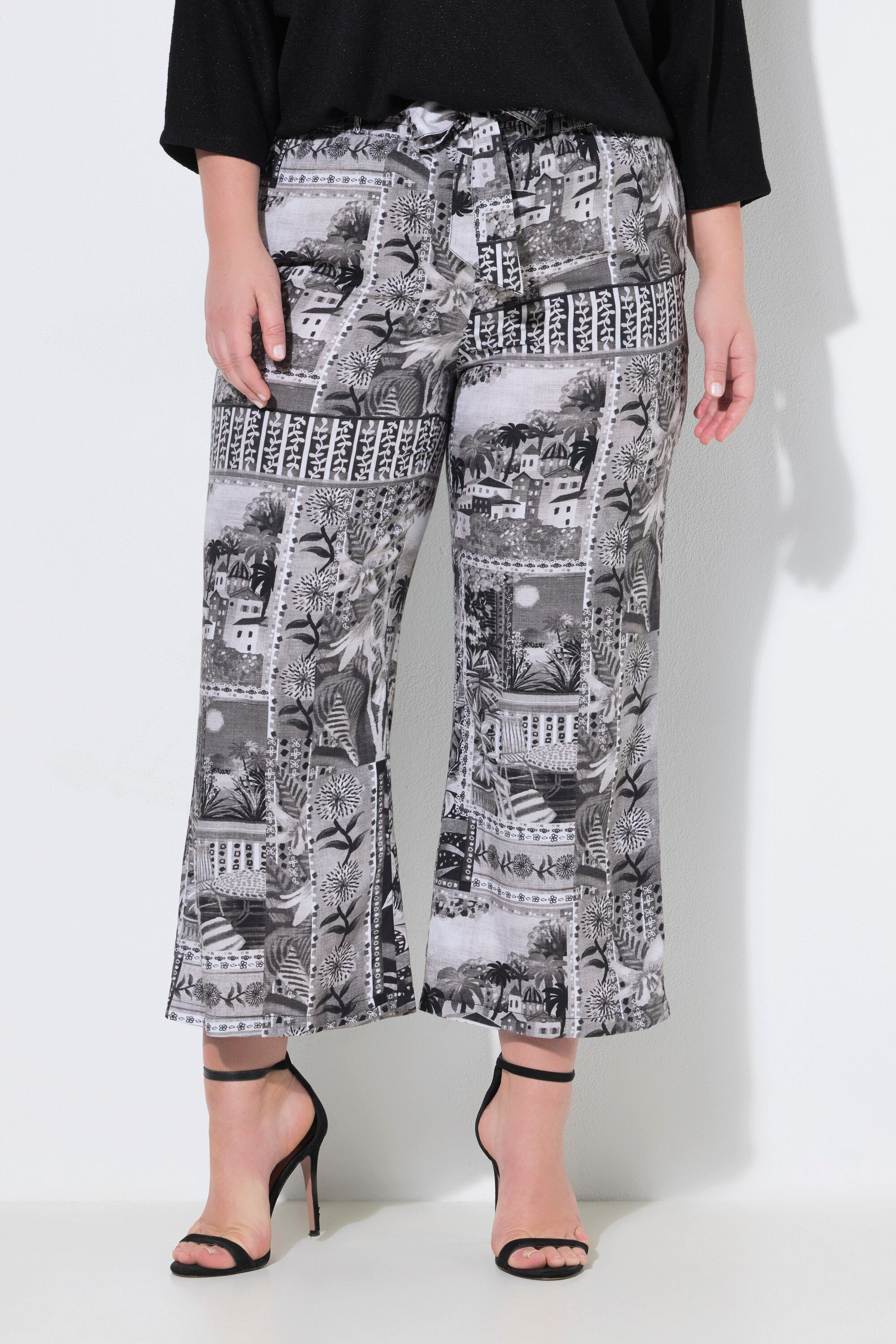 MIAMODA Culotte Culotte weites gerades Bein Print Bindegürtel