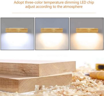 ZMH LED Wandleuchte Holz Flurlampe Bettlampe 3 in 1 umschaltbar, 350°Schwenkbar, LED fest integriert, Warmweiß/Neutralweiß/Kaltweiß, 21cm