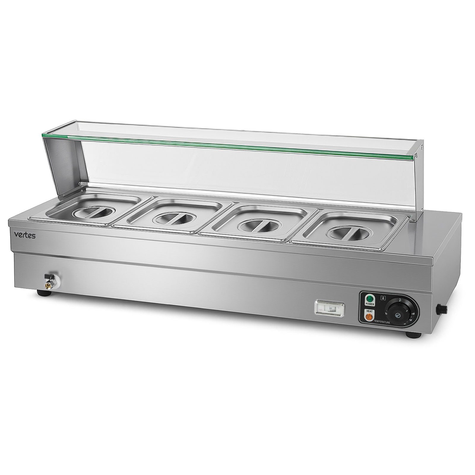 vertes Speisenwärmer Buffetwärmer Für Speisen Elektrisch 1500W aus Edelstahl, Inkl 4x 1/2 GN Behälter mit Deckel, 10L, 30-85°C